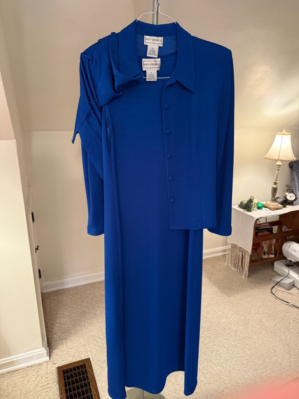 karin stevens cobalt blue maxi dress with matching jacket